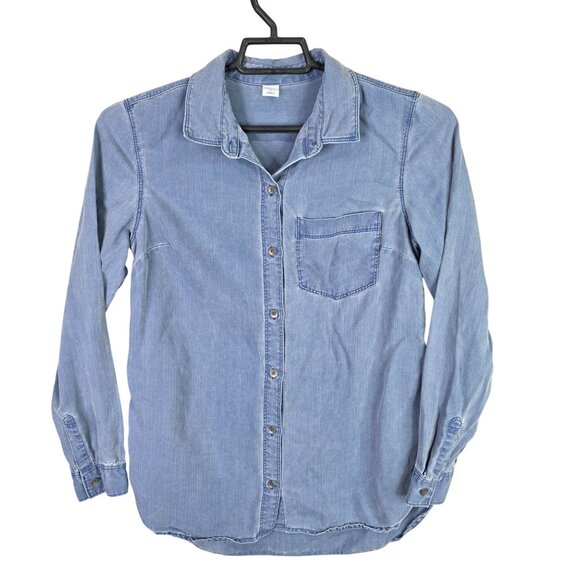 Old Navy Tops - Womens Old Navy Chambray Blue Tencel Button Down Shirt Long Sleeve Size S